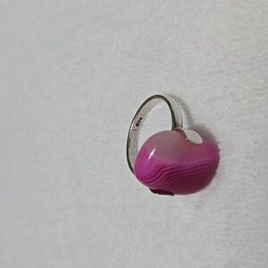 Pink Agate Stone Silver Ring Size 8.5